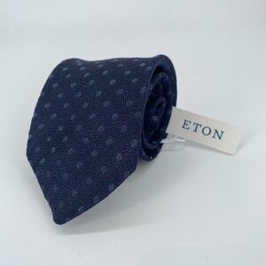 Eton Tie Mens One Size Navy Polka Dot Linen Classic Fit Necktie Italy Made NWT